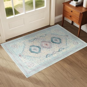 Wondo 2x3 Entryway Area Rug, Washable Area Rug, Rugs for Bedroom, Kitchen Rugs, Vintage Boho Carpet, Soft Non-Slip, Low Pile Area Rug, Beige