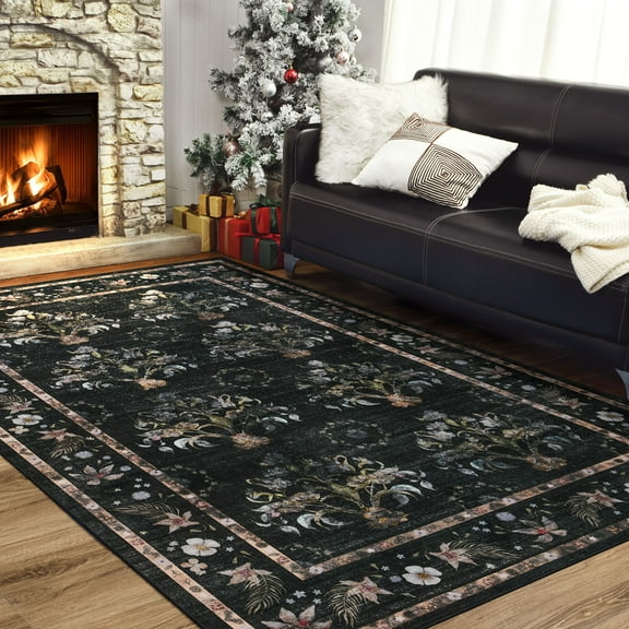 Wondo 4' x 6' Low Pile Area Rugs, Machine Washable Rug for Living Room, Bedroom, Kids' Room & High-Traffic Areas, Brown