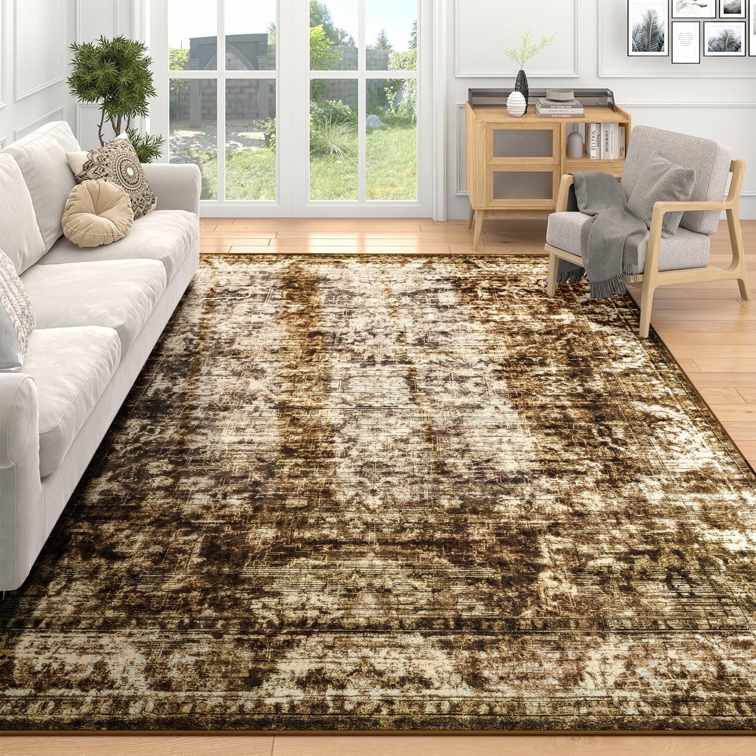 Wondo 4x6 Area Rugs for Living Room, Machine Washable Vintage Rug, Non ...