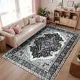 thumbnail image 1 of Wondo 4x6 Black Area Rug - Machine Washable Non-Slip Rubber Backing, Low Pile Vintage Carpet for Living Room Bedroom Kitchen Dining Office, 1 of 9