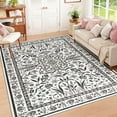 thumbnail image 1 of Wondo 4x6 Ft Black Floral Area Rug - Machine Washable Low Pile Non-Slip Carpet, Boho Vintage Farmhouse Decor for Living Room, Bedroom, Nursery & Office, 1 of 9