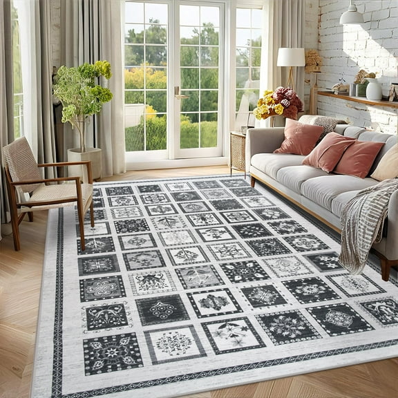 Wondo 4x6 Washable Non-Slip Area Rug - Boho Moroccan Geometric Bohemian Carpet for Living Room, Bedroom, Dining Room, Office, Black