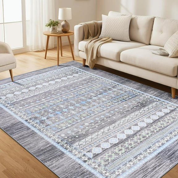 Wondo 4x6 ft Modern Bohemian Area Rug - Gray Geometric Pattern Non-Slip Rug, Ultra-Soft Stain Resistant Easy Clean, Perfect for Living Room, Bedroom, Entryway Decor