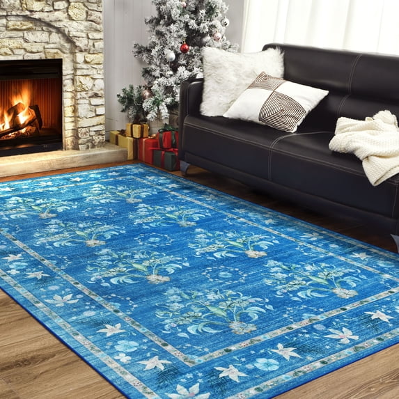 Wondo 5' x 8' Low Pile Area Rugs, Machine Washable Rug for Living Room, Bedroom, Kids' Room & High-Traffic Areas, Light Blue