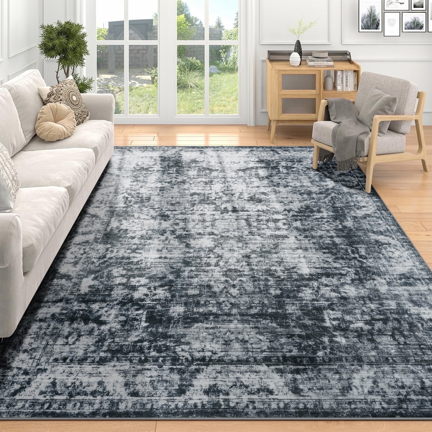 Wondo 5x8 Area Rugs for Living Room, Machine Washable Vintage Rug, Non ...