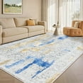 thumbnail image 1 of Wondo 5x8 Modern Abstract Area Rugs - Gold and Blue Low Pile Washable Carpet for Living Room, Bedroom, Nursery, Office, Kitchen - Non-Slip Stain Resistant Soft Rug for Indoor Use, 1 of 8