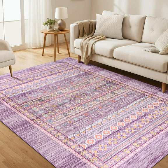 Wondo 5x8 ft Modern Bohemian Area Rug - Purple Geometric Pattern Non-Slip Rug, Ultra-Soft Stain Resistant Easy Clean, Perfect for Living Room, Bedroom, Entryway Decor