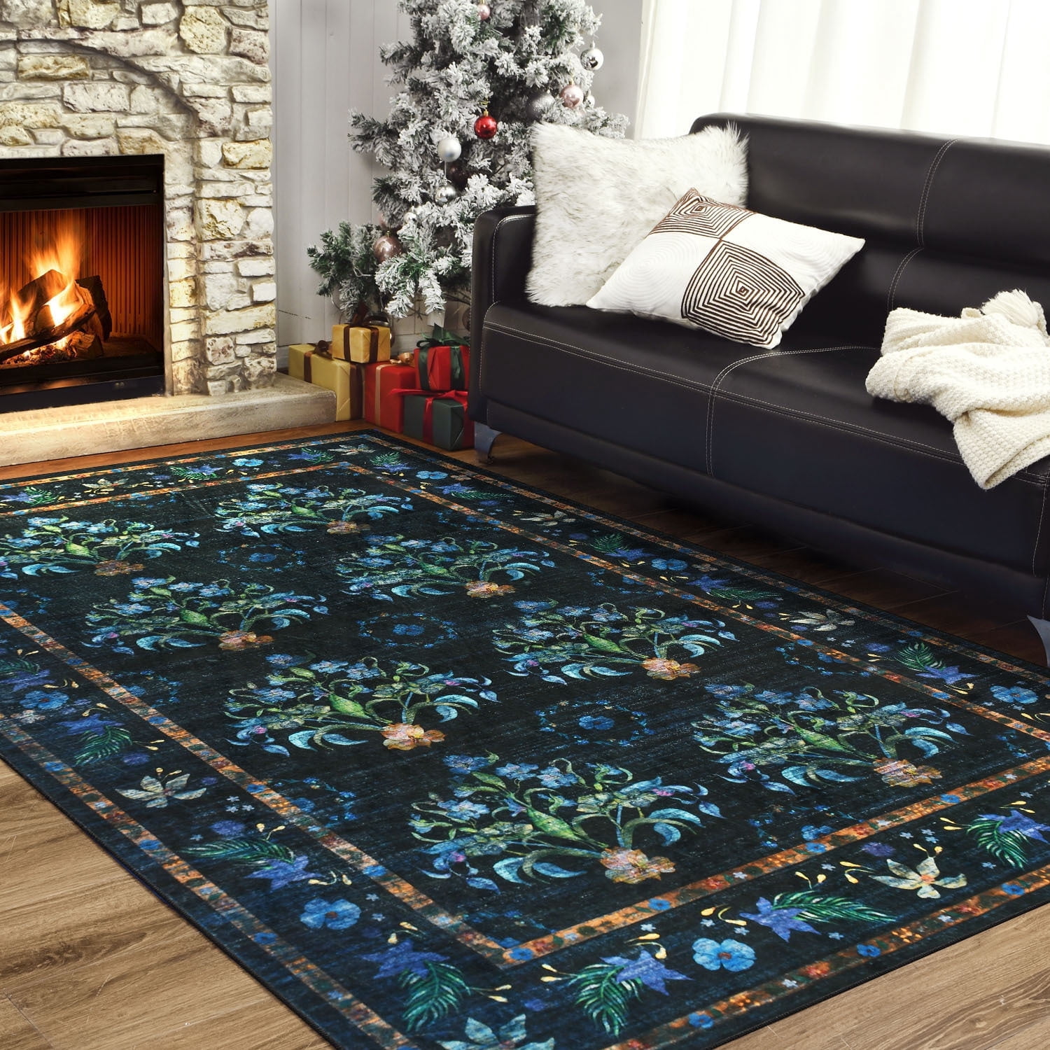 Wondo 6' x 9' Low Pile Area Rugs, Machine Washable Rug for Living Room, Bedroom, Kids' Room & High-Traffic Areas, Black