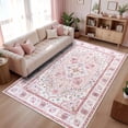 thumbnail image 1 of Wondo 6x9 Area Rugs for Living Room, Washable Area Rug, Rugs for Bedroom, Kitchen Rugs, Vintage Boho Carpet, Soft Non-Slip, Low Pile Large Area Rug for Office Dining Room, Pink and White, 1 of 8