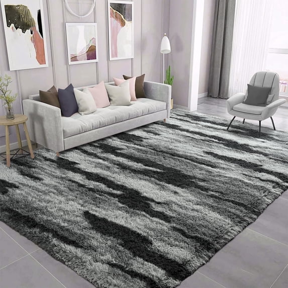 Wondo 6x9 Feet Area Rugs for Living Room Bedroom, Black Soft Fluffy Shaggy Bedside Carpet, Machine Washable Indoor Floor Rug for Kids Home Decor Aesthetic