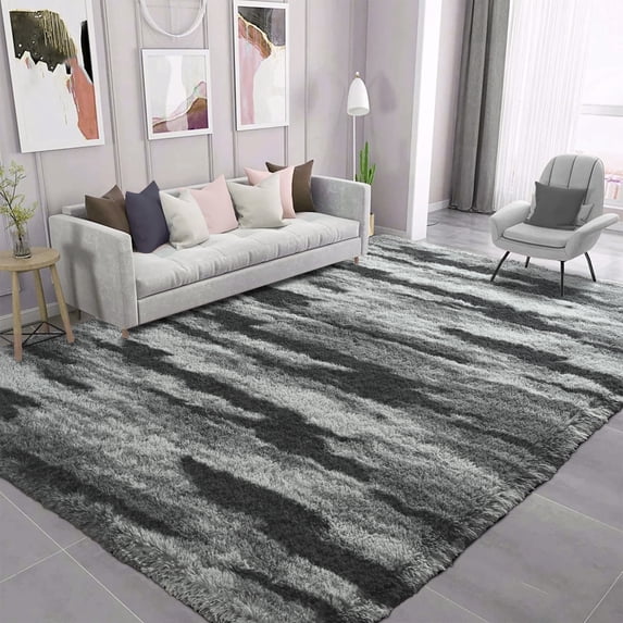 Wondo 6x9 Feet Area Rugs for Living Room Bedroom, Grey Soft Fluffy Shaggy Bedside Carpet, Machine Washable Indoor Floor Rug for Kids Home Decor Aesthetic