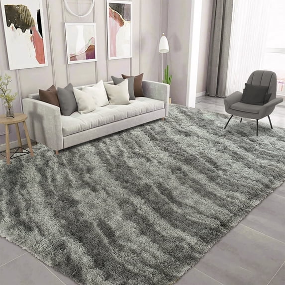 Wondo 6x9 Feet Area Rugs for Living Room Bedroom, Grey Soft Fluffy Shaggy Bedside Carpet, Machine Washable Indoor Floor Rug for Kids Home Decor Aesthetic