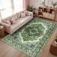 thumbnail image 1 of Wondo 8x10 Green Area Rug - Machine Washable Non-Slip Rubber Backing, Low Pile Vintage Carpet for Living Room Bedroom Kitchen Dining Office, 1 of 9