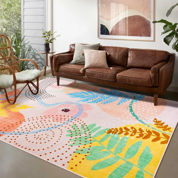 Wondo Abstract Pattern 4x6 Area Rug for Living Room Low Pile Soft Pink Rug Machine Washable for Dining Room, Office, Bedroom, Kids Room