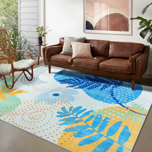 Wondo Abstract Pattern 6x9 Area Rug for Living Room Low Pile Soft Blue Rug Machine Washable for Dining Room, Office, Bedroom, Kids Room
