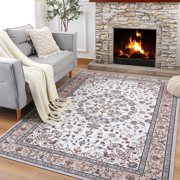 Wondo Bohemian Machine Washable Area Rug for Living Room, Brown, 8' x 10'