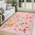 thumbnail image 1 of Wondo Boho Floral Non-Slip 4'x6' Area Rug - Machine Washable Low Pile Indoor Carpet for Bedroom, Kids Room, Office & Dining Spaces (Pink), 1 of 8