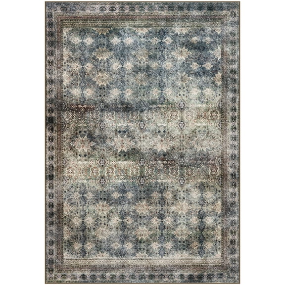 Wondo Floral Washable Rugs, 4x6 Area Rug for Living Room, Soft Large Boho Bedroom Rug, Botanical Non Slip Ultra Thin Floor Carpet for Dining Room Nursery Office, Brown