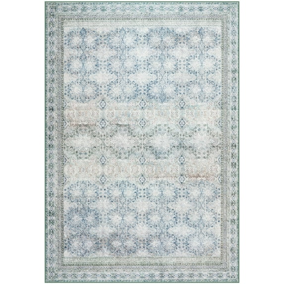 Wondo Floral Washable Rugs, 6x9 Area Rug for Living Room, Soft Large Boho Bedroom Rug, Botanical Non Slip Ultra Thin Floor Carpet for Dining Room Nursery Office, Light Olive Green