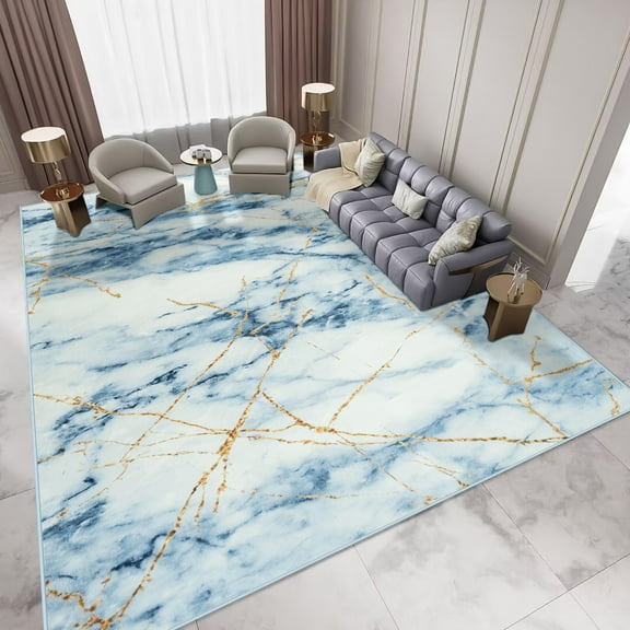 Wondo Modern Abstract 6x9 Washable Area Rug Anti-slip Soft Bedroom Living Room Rug For Nursery Playroom Dining Room Indoor Office, Blue