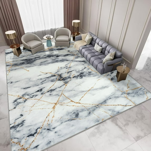 Wondo Modern Abstract 6x9 Washable Area Rug Anti-slip Soft Bedroom Living Room Rug For Nursery Playroom Dining Room Indoor Office, Gold Gray