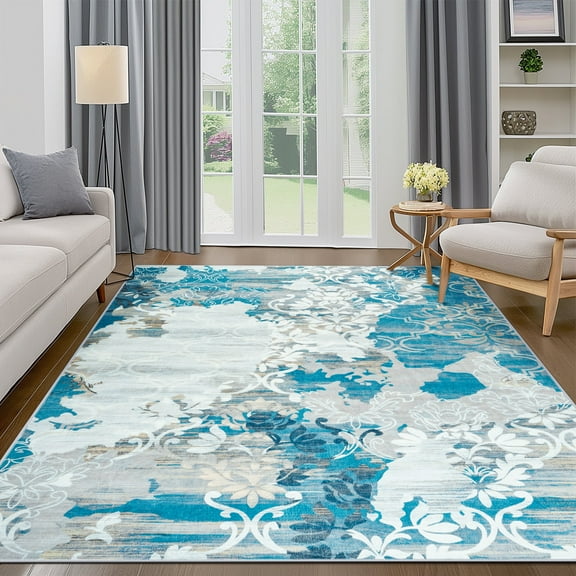 Wondo Modern Abstract Area Rugs 4x6, Washable Rugs for Living Room Soft Rugs for Bedroom, Blue