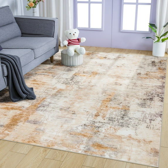 Wondo Modern Abstract Area Rugs 4x6, Washable Rugs for Living Room Soft Rugs for Bedroom, Khaki
