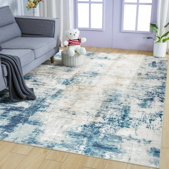 Wondo Modern Abstract Area Rugs 5x8, Large Washable Rugs for Living Room Soft Rugs for Bedroom, Light Bblue
