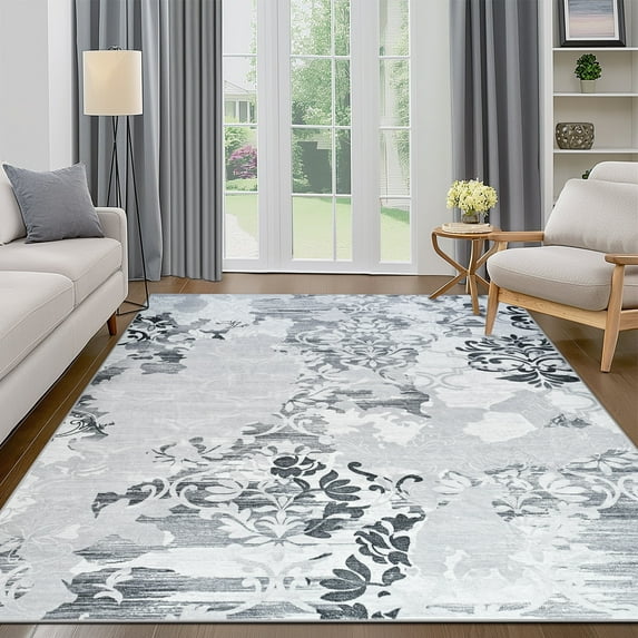 Wondo Modern Abstract Area Rugs 8x10, Large Washable Rugs for Living Room Soft Rugs for Bedroom, Light Gray