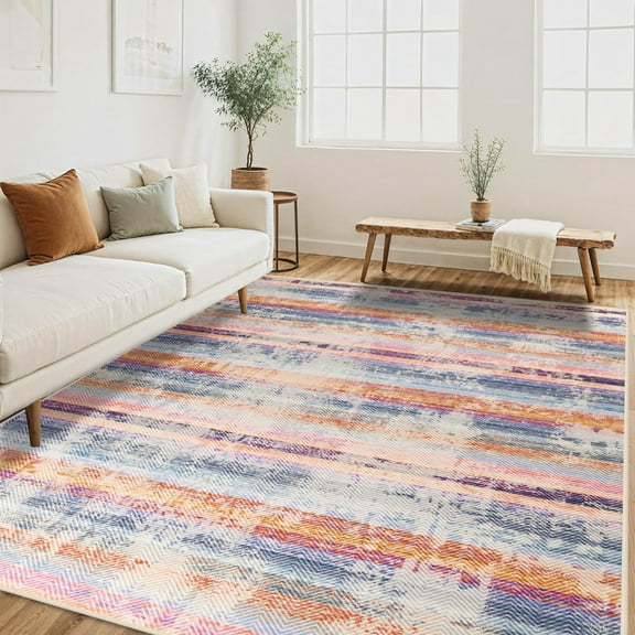 Wondo Moroccan 6x9 Area Rug ,Soft Ultra Thin Aesthetic Striped Carpet Indoor Decor for Bedroom Office Classroom ,Red