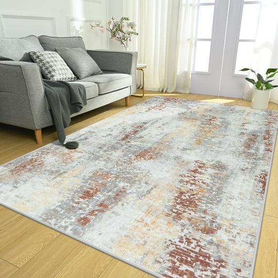 Wondo Washable Abstract Area Rug, 5x8 Gray and Brown Modern Living Room Carpet, Non-Slip Non-Shedding Bedroom Rug, Indoor Rugs, Stain Resistant Rug for Dining Room and Dorm