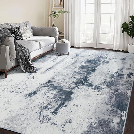 Wondo Washable Abstract Area Rug, 9x11 Gray Modern Living Room Carpet, Non-Slip Non-Shedding Bedroom Rug, Indoor Rugs, Stain Resistant Rug for Dining Room and Dorm