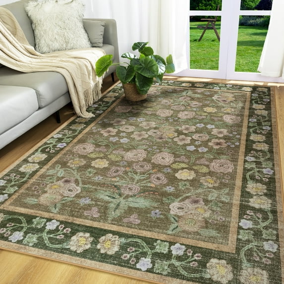 Wondo Washable Area Rug 8x10 - Traditional Floral Living Room Rug Stain Resistant Soft Bedroom Rug, For Under Table Living Room Indoor Rug, Coffee