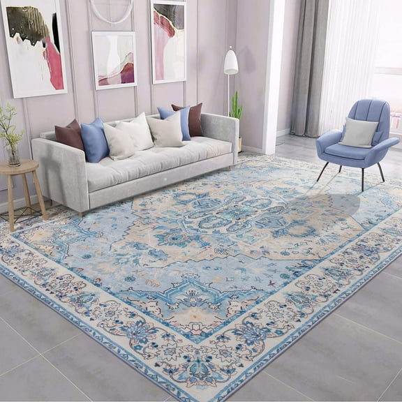 Wondo Washable Rugs Vintage Area Rug Rug for Living Room, Bedroom, Kids Room, 5' x 8', Beige