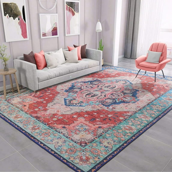 Wondo Washable Rugs Vintage Area Rug Rug for Living Room, Bedroom, Kids Room, 6' x 9', Multicolor