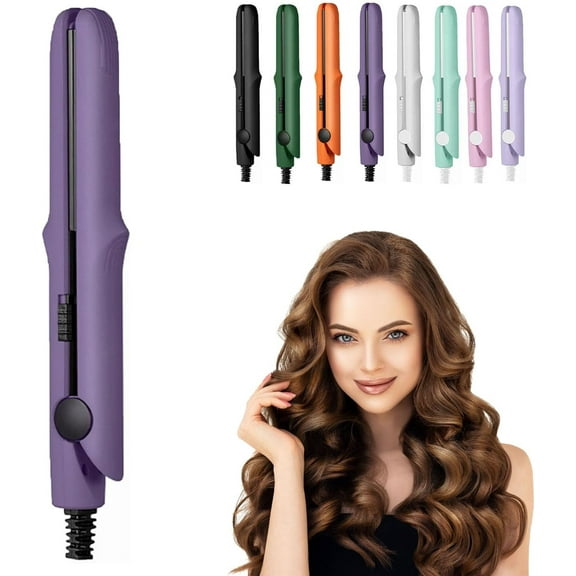 Wondolla Curling Iron, 2-in-1 Mini Curling Wand & Flat Iron Hair Straightener, Shunnie 3D Curling Iron for Short Hair, Pipiup CurlingIron, Mini Dual Purpose, for Travel, Rapid Heating (Dark Purple)