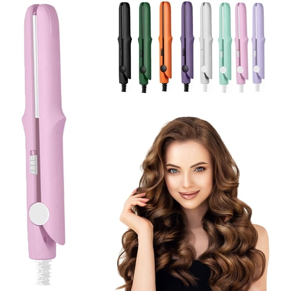 Wondolla Curling Iron, 2-in-1 Mini Curling Wand & Flat Iron Hair Straightener, Shunnie 3D Curling Iron for Short Hair, Pipiup CurlingIron, Mini Dual Purpose, for Travel, Rapid Heating (Pink)