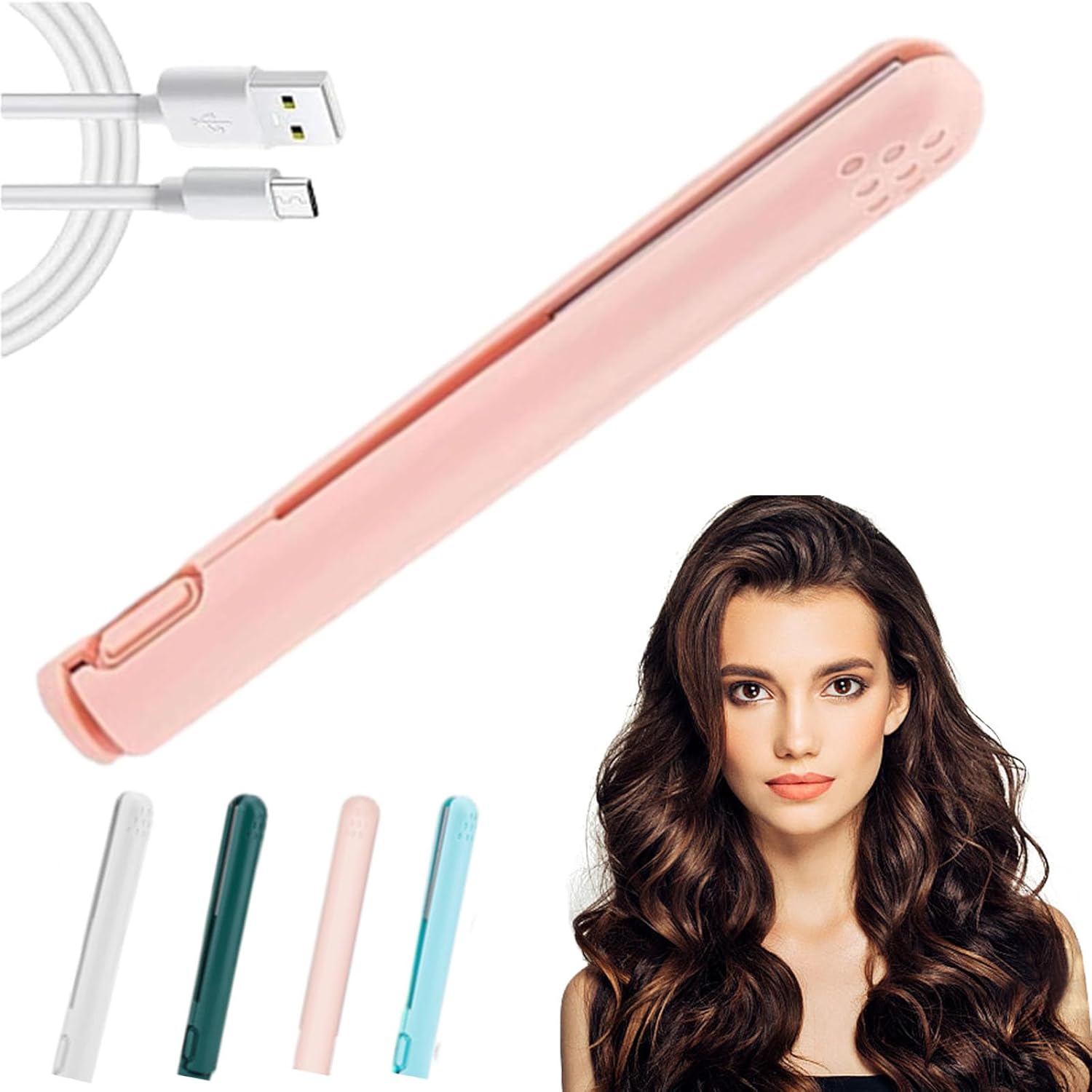 Wondolla Curling Iron, Mini Dual-Purpose CurlingIron, 2-in-1 Mini Curling Wand & Flat Iron Hair Straightener, Purpose Curling-Iron, for All Hair Types, Rapid Heating (Pink)