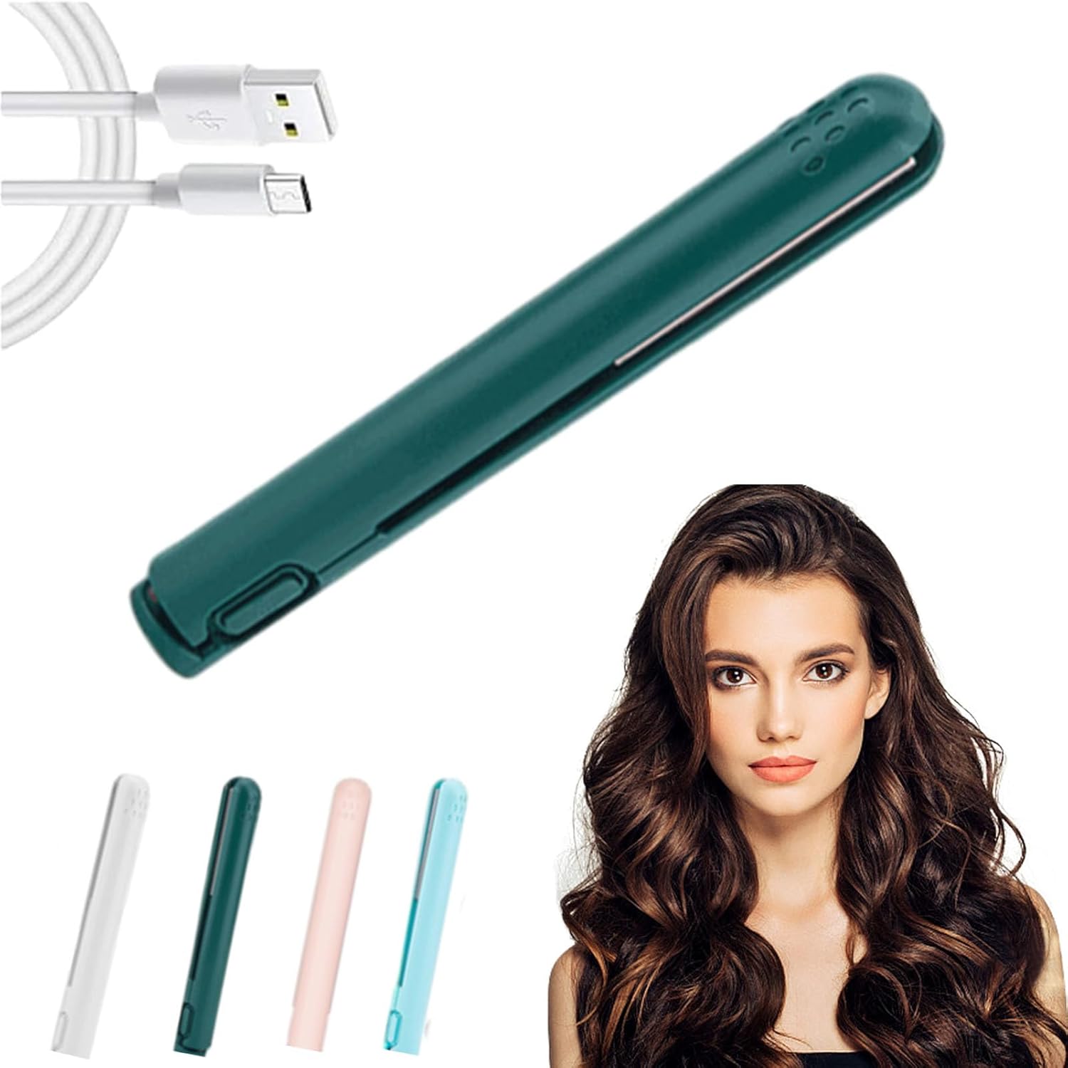 Wondolla Curling Iron, Mini Dual-Purpose CurlingIron, 2-in-1 Mini Curling Wand & Flat Iron Hair Straightener, Purpose Curling-Iron, for All Hair Types, Rapid Heating (Green)