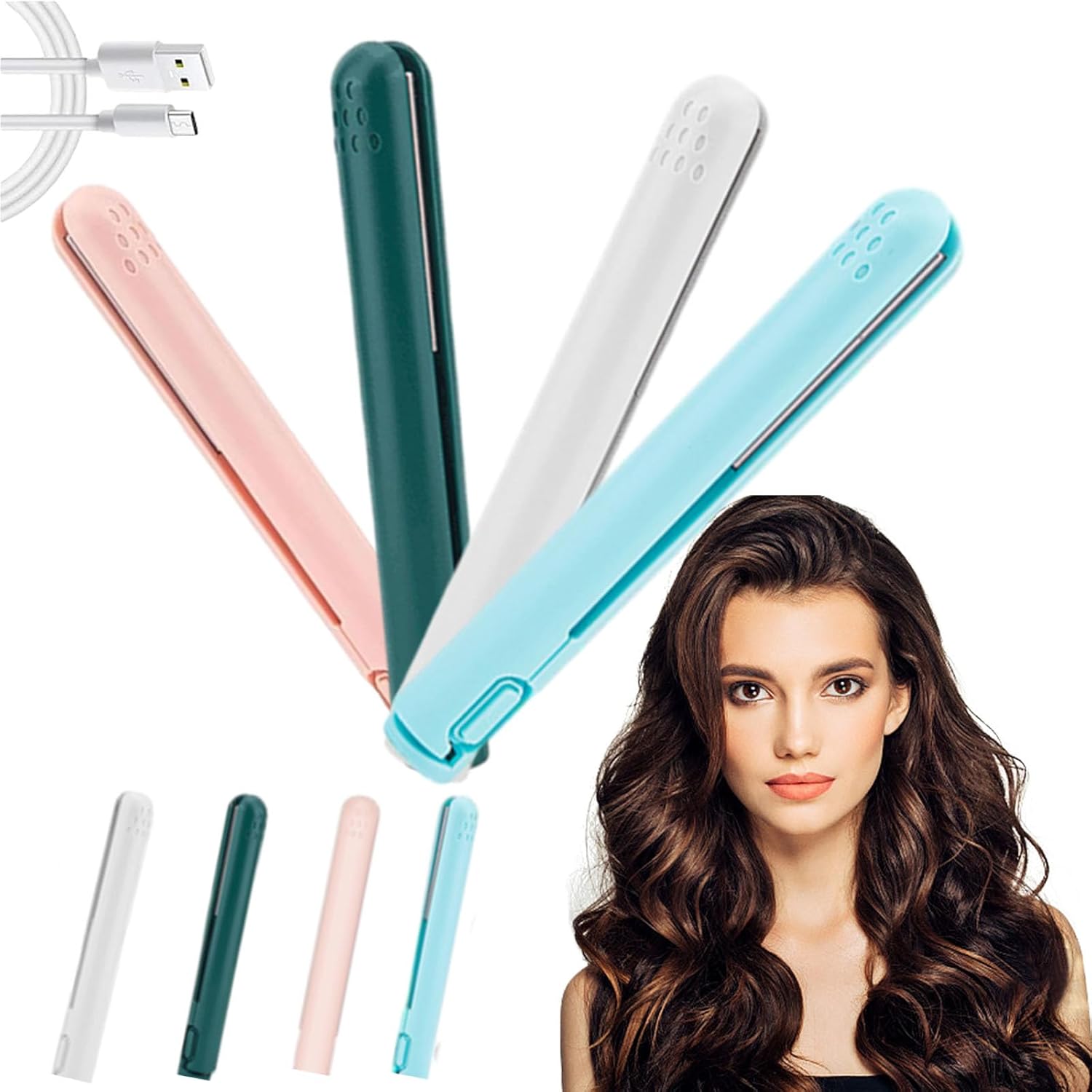 Wondolla Curling Iron, Mini Dual-Purpose CurlingIron, 2-in-1 Mini Curling Wand & Flat Iron Hair Straightener, Purpose Curling-Iron, for All Hair Types, Rapid Heating (4pcs)