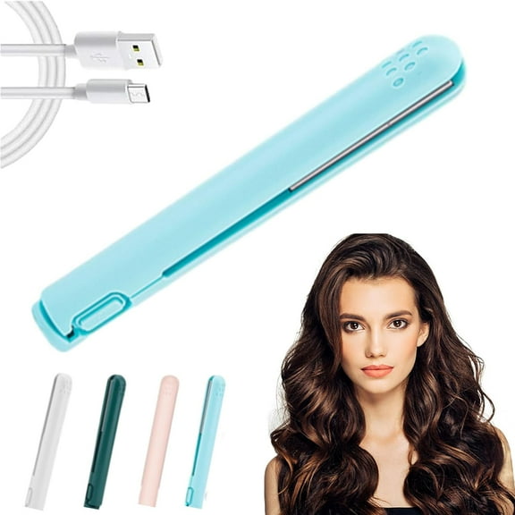 Wondolla Curling Iron, Mini Dual-Purpose CurlingIron, 2-in-1 Mini Curling Wand & Flat Iron Hair Straightener, Purpose Curling-Iron, for All Hair Types, Rapid Heating (Blue)