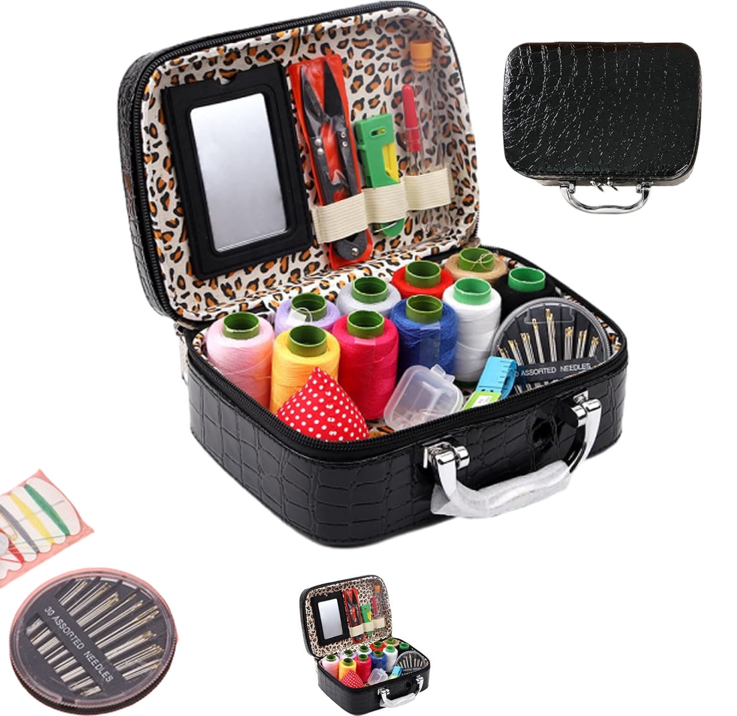 Wondolla Sewing Kit, 34PCS Big Eye Stainless Steel Needles Set, Wondolla Portable Sewing Kit in Faux Leather Case, Portable Sewing Kit in Faux Leather Case,Steel Needles for Hand Sewing