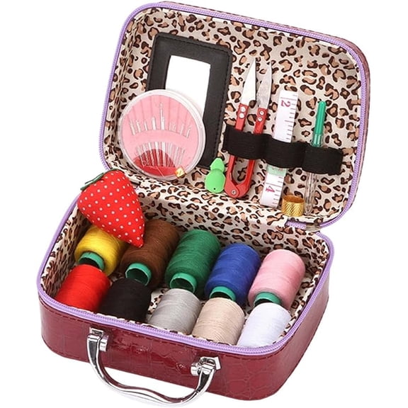 Wondolla Sewing Kit, Big Eye Steel Sewing Needles Kit, Portable Sewing Kit in Faux Leather Case, Long & Thin Handmade Quilting & Sewing Needles Kit for DIY Sewing (Red)