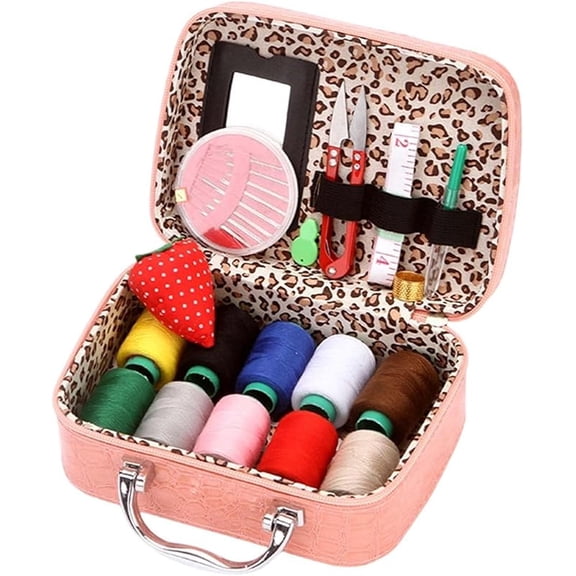 Wondolla Sewing Kit, Big Eye Steel Sewing Needles Kit, Portable Sewing Kit in Faux Leather Case, Long & Thin Handmade Quilting & Sewing Needles Kit for DIY Sewing (Red)