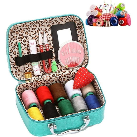 Wondolla Sewing Kit, Portable Sewing Kit in Faux Leather Case, Big Eye Steel Sewing Needles Kit, Complete Travel with Scissors Needles Thread & Accessories for Travel and Home (Green)