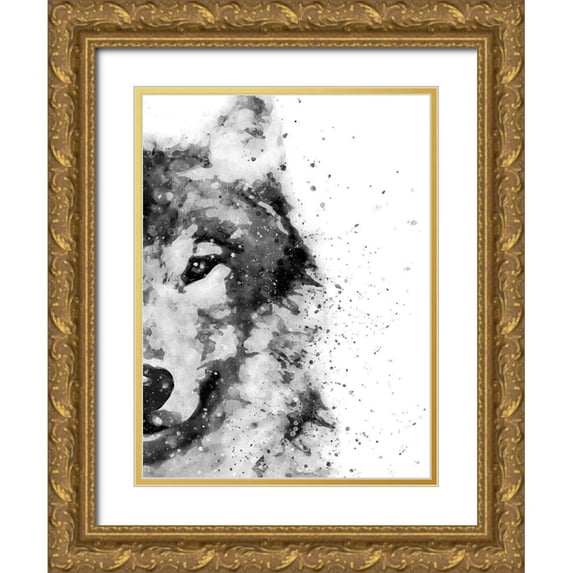 Wong, Brandon 25x32 Gold Ornate Wood Framed with Double Matting Museum Art Print Titled - Wolf At Attention