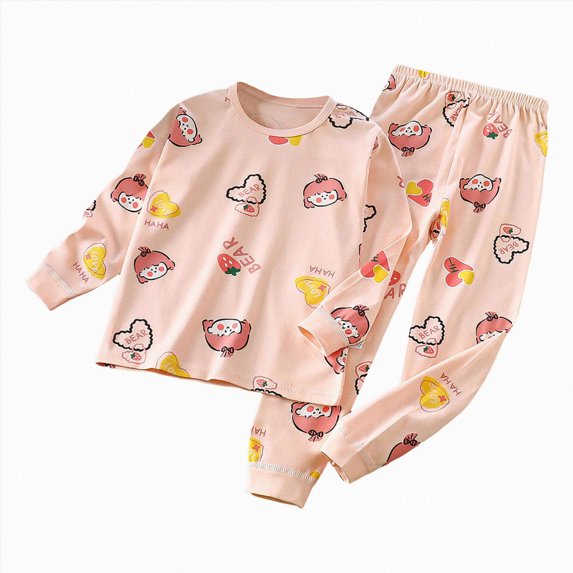 Wonitaaizi Babies, Toddlers and Girls' 2-Piece Snug-Fit Pajama Set Loungewear Long Sleeve Pjs Pink for Size 3-4 Years