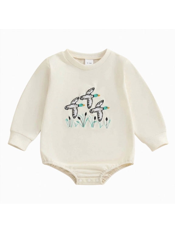 Baby Boy Clothes Bubble Romper Mallard Duck Long Sleeve Sweatshirt Bodysuit Fall Winter Romper (0-3 Months,Khaki)