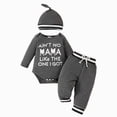 thumbnail image 1 of Wonitaaizi Baby Boy Clothes Set Newborn Long Sleeve Dad's Little DUDE Print Tops Pants Hat Infant Boys 3Pcs Outfit Sets(0-3 Months,Grey), 1 of 7