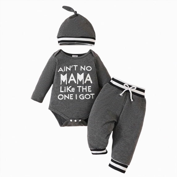 Wonitaaizi Baby Boy Clothes Set Newborn Long Sleeve Dad's Little DUDE Print Tops Pants Hat Infant Boys 3Pcs Outfit Sets(0-3 Months,Grey)